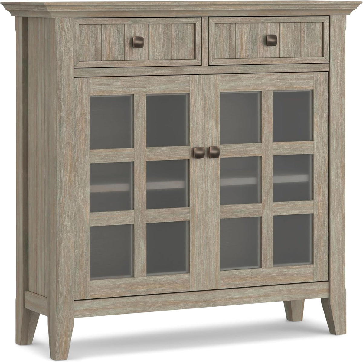 SIMPLIHOME Acadian Solid Wood 48 inch Wide Storage Bench that Seats 2 and 36 inch Wide Storage Cabinet in Distressed Grey for the Living Room, Entryway, and Family Room, Transitional Style