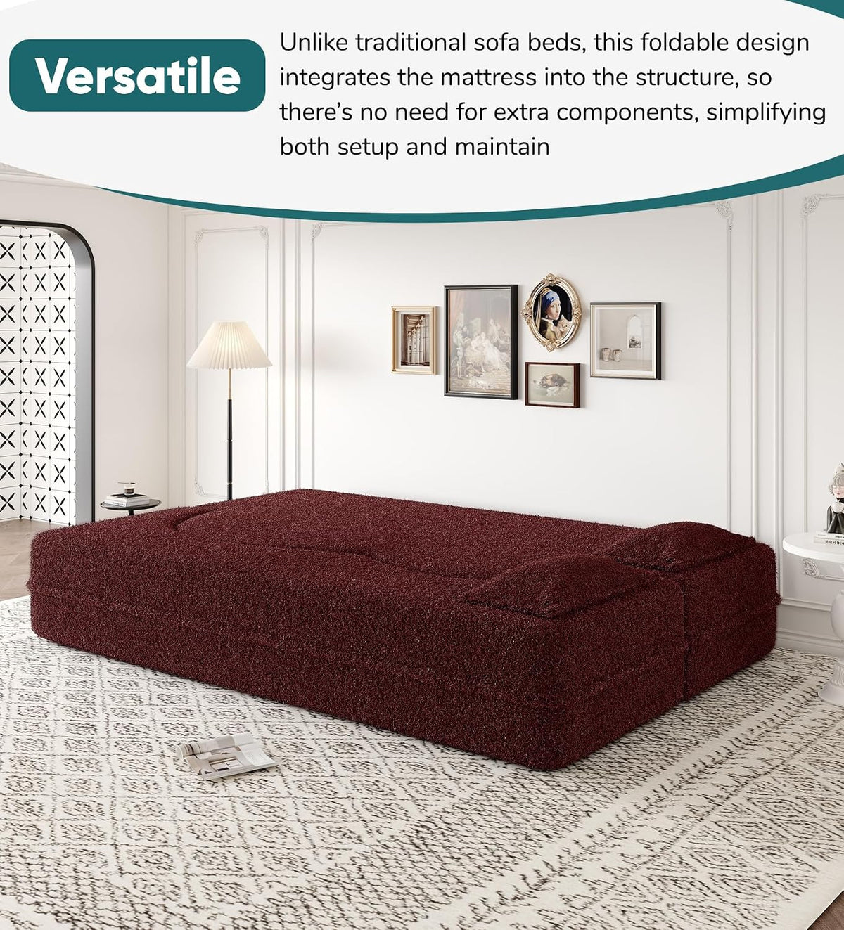 JOYBASE 78in Sofa Couch Convertible Oversized Cloud Loveseat Minimalist Sleeper Sofa Bed for Living Room, Apartment, Office, No Assembly Required (Wine Red)