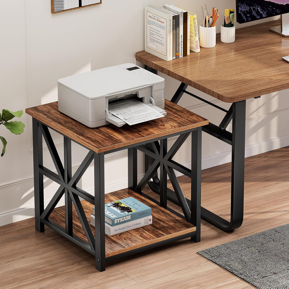 GreenForest Large End Table with X-Shaped Metal Frame for Living Room | Rustic Side Table for Bedroom Office,2-Tier Storage Shelf Nightstand,Scratch-resistant Sofa Table,Walnut,24 inch