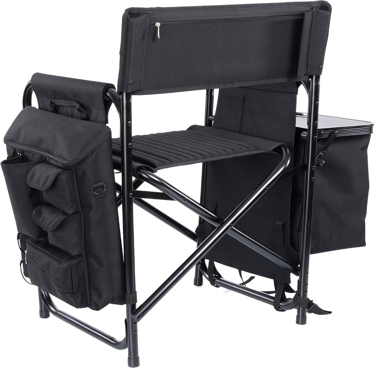 Picnic TIME Fusion Camping Chair with Side Table and Soft Cooler, Outdoor Foldable Padded Camping Chairs with Shelves, Pockets, & Cup Holder for Lawn, Beach, & Sports Use for Adults, (Matte Black)