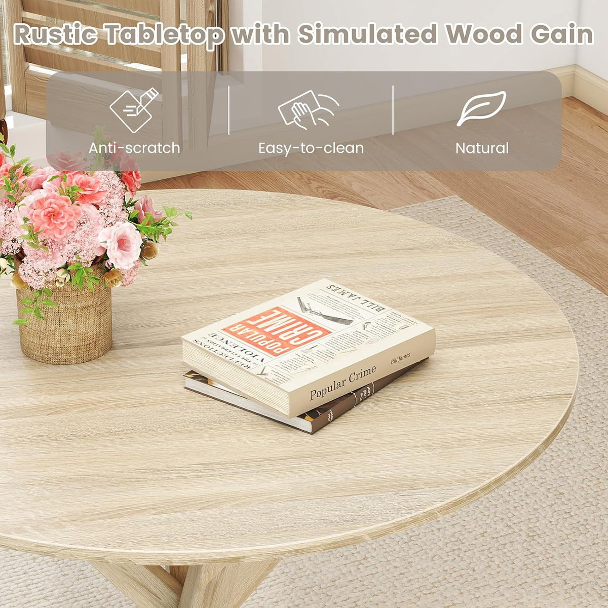 Tangkula 36" Round Dining Table, Mid-Century Modern Kitchen Table with Rubber Wood Legs, Vintage Table with Pedestal Base & Adjustable Foot Pads, Side Table for Home, Office, Bar (Oak)