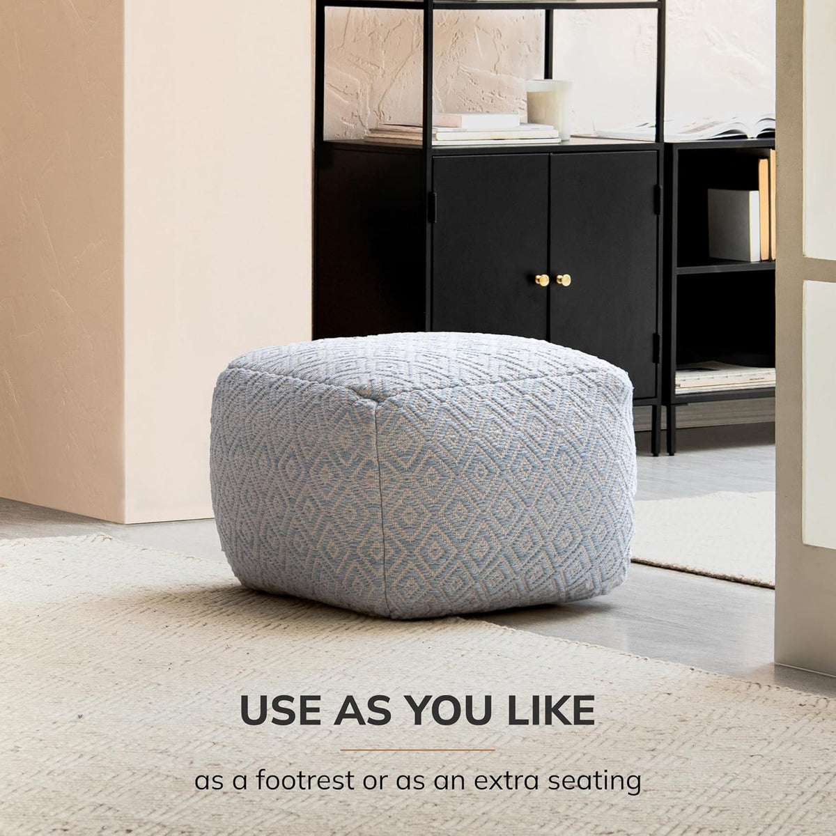 Anji Mountain Artisan Crafted Cotton Blend Pouf Ottoman | Versatile Floor Seating & Footstool for Living Room | Modern Boho Home Décor Accent | Filled Pouffe