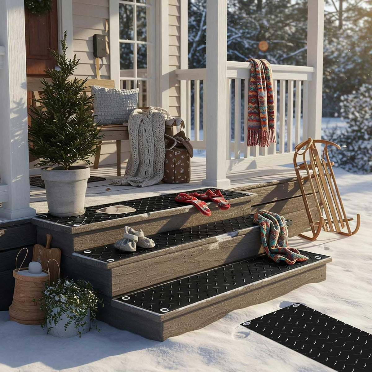 Riakrum 2 Pcs Heated Snow Melting Mats Outdoor, 10 x 30 in Winter Anti-Slip Heated Rubber Mat for Walkways Decks and Sidewalks, Snow and Ice Melting Pads Connection with 9.84 ft Power Cord