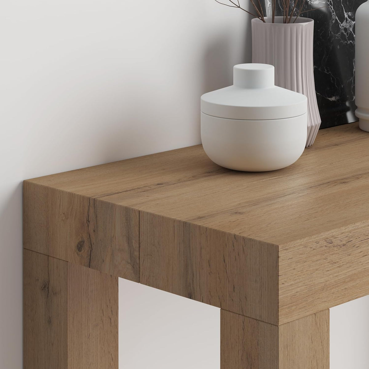 Mobili Fiver, First, Extendable Console Table 17.7(120) x35.4 in, Rustic Oak, for 4-14 People, Space-Saving Dining Table, Italian Furniture