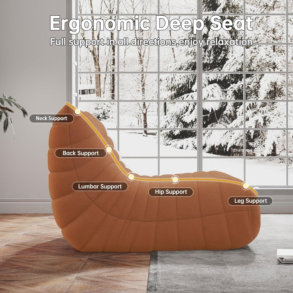 WHGBJA Oversized Bean Bag Chair for Adults with Memory Foam 3 Seater Couch | Floor Sofa Couch for Gaming, Reading, Bedroom, Living Room, Comfy, Ergonomic