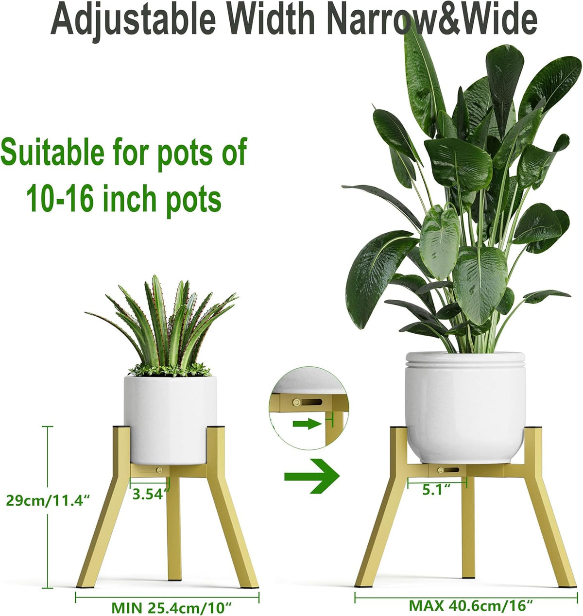 Adjustable Plant Stands Set of 2, Metal Modern Small Plant Holder, Heavy Duty Stable Flower Holder Stand Rack for 10-16 Inch Indoor Outdoor Corner Living Room Balcony Office Golden PS-007GY-2