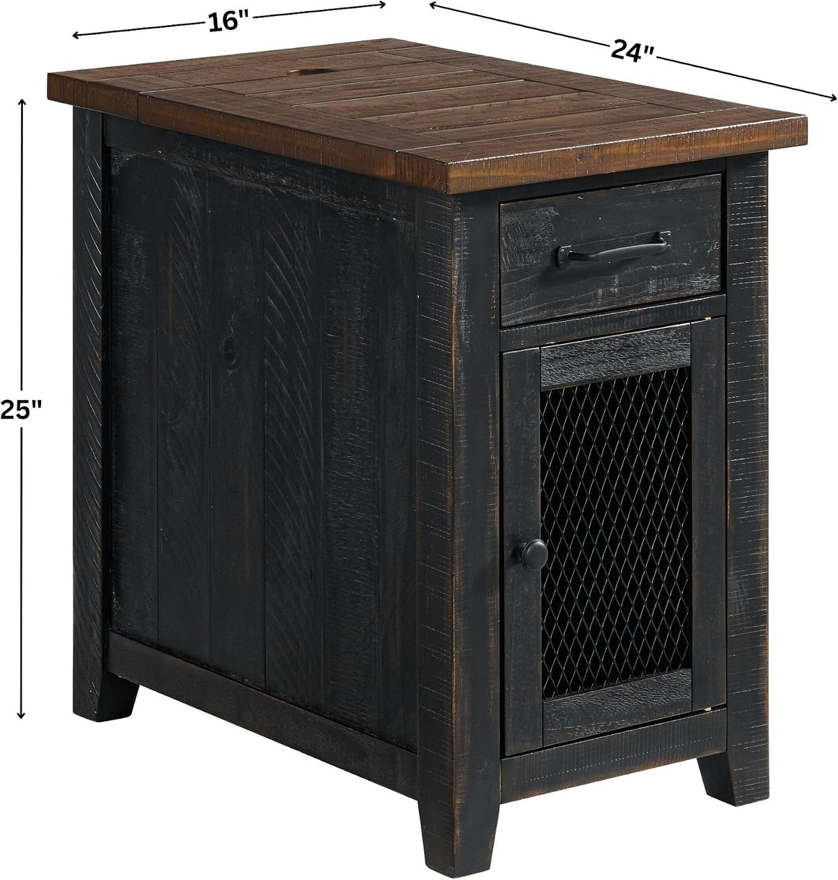 Martin Svensson Home Solid Wood Black and Brown Rustic Chairside End Table with Power and Storage