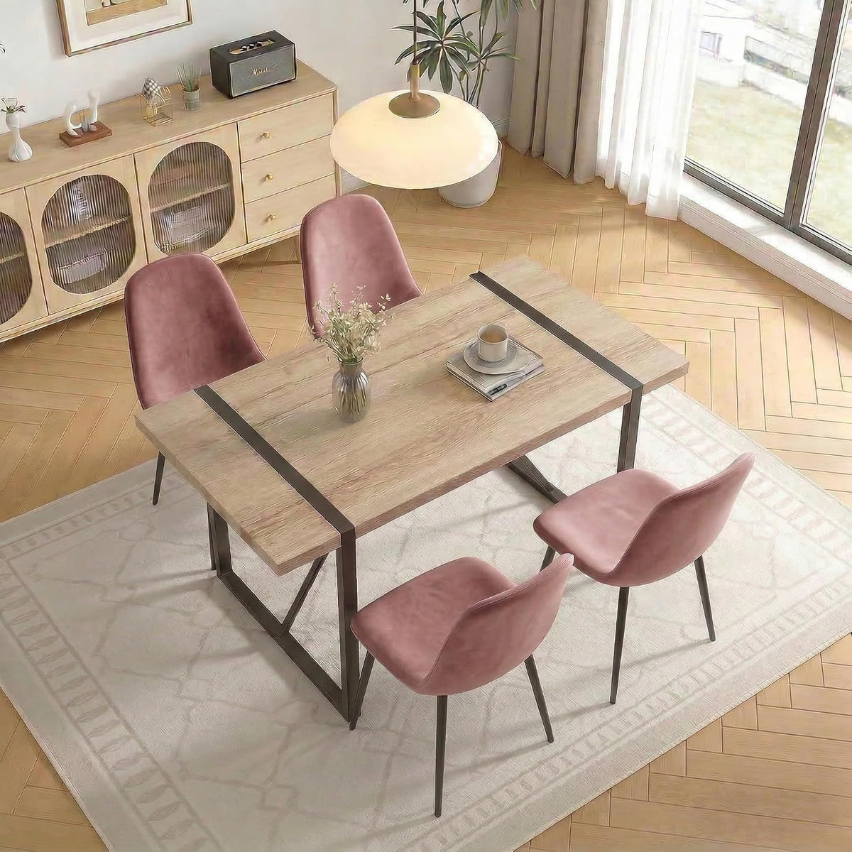 YYQ 55" Dining Table Set for 4, Modern Rectangle Wood Dining Table, Kitchen Table Chairs Set of 4, 5 Pieces Dining Table Set for Kitchen Dining Room