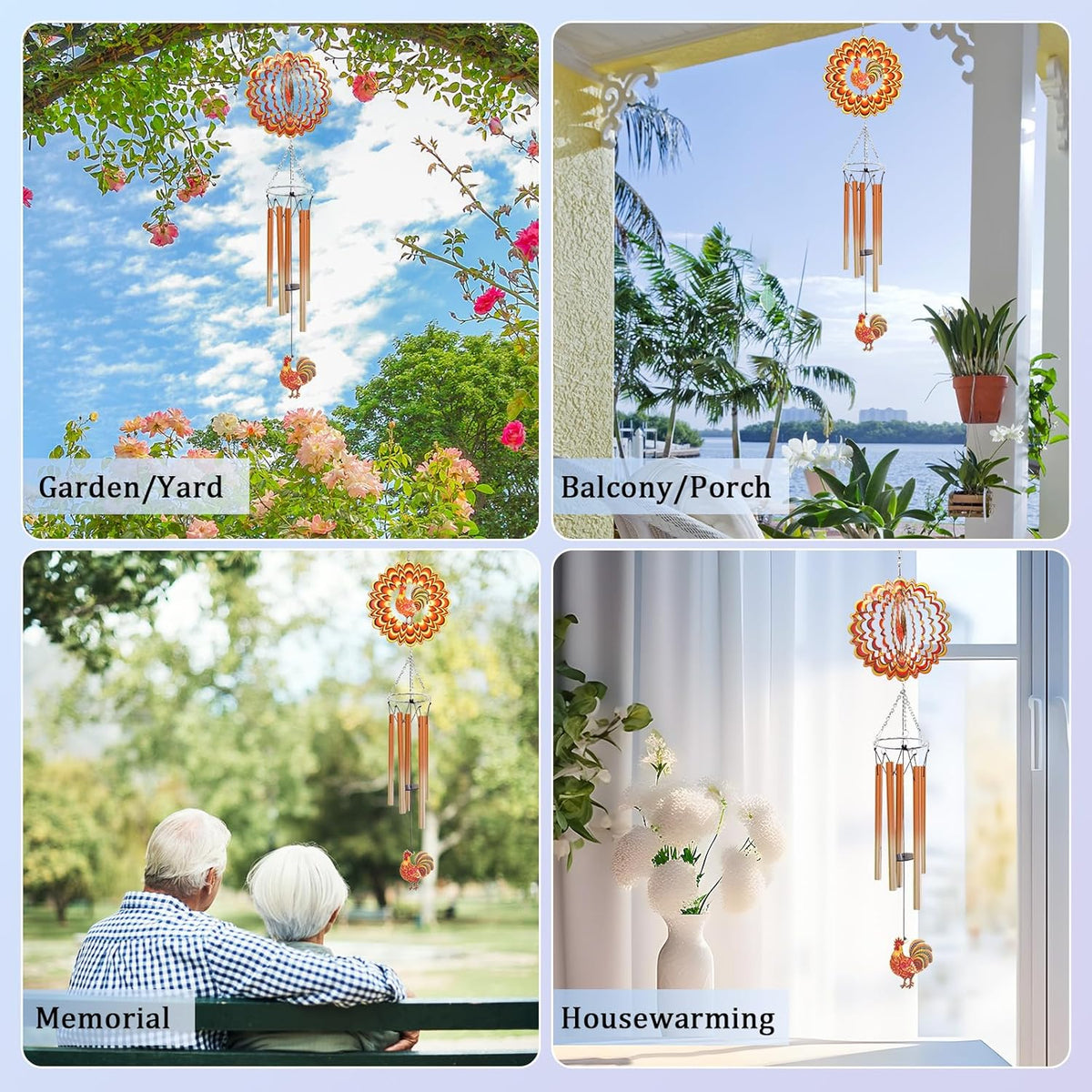 Wind Chimes for Outside with Chicken Wind Spinner, Unique Birthday Thanksgiving for Women Mom Grandma Neighbors Chicken Lovers, Outdoor Farm House Garden Yard Rooster Decor