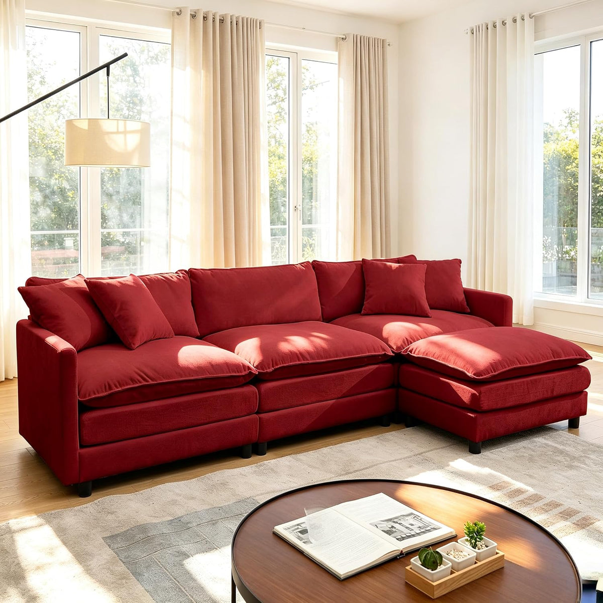 108.27" Modular Sectional Sofa, 4 Seat L Shaped Couch with Chaise | Deep Seat Cloud Couch With Soft Chenille Fabric, Reversible Chaise Modular Design Spacious Comfort for Home, Apartment, Dorm