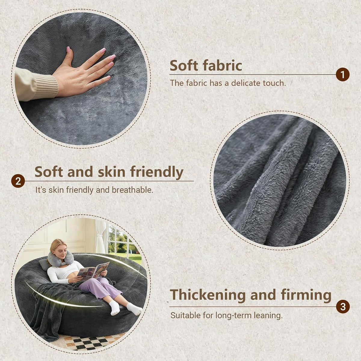 Big Bean Bag Chairs for Adults Memory Foam Chair Living Room Furniture (Darkgrey, 6FT) | Bean Bag Chair with Filler Super Soft Plush Suitable for Bedrooms Comfy Lounge Reading Chairs