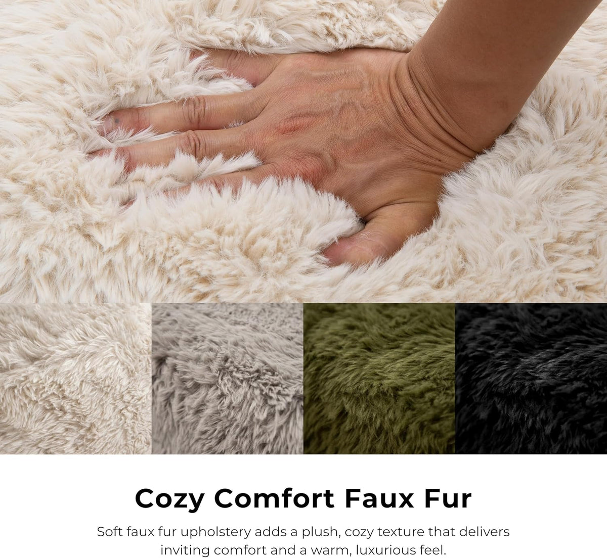 Furniture of America Havyn Modern Faux Fur 1-Seater Square Modular Foam Ottoman, Compressed Couch in a Box, No Assembly Required, for Living Room and Office, Sand
