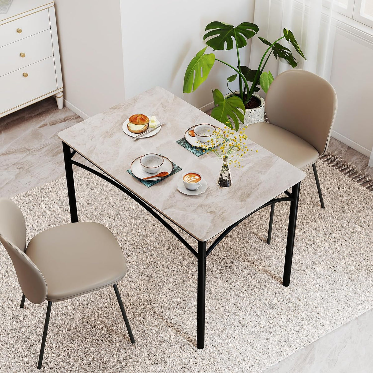 Giantex 43" Dining Table for 2-4, Rectangular Kitchen Table with Faux Marble Tabletop, Sturdy Metal Frame, Adjustable Foot Pads, Dinner Table for Small Space, Dinette, Living Room, Restaurant (Grey)