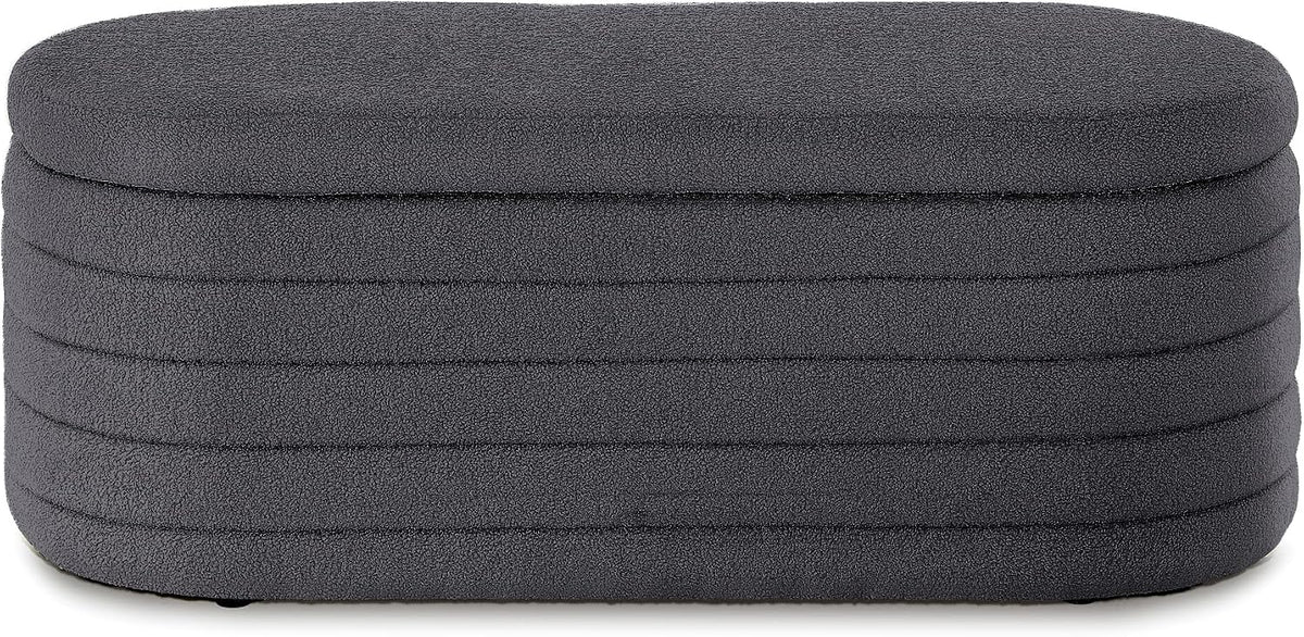 Storage Ottoman Bench End of Bed for Bedroom, Boucle Upholstered Entryway Shoe Seat Bench with Storage, Sherpa Modern Cute Padded Blanket Chest Stool Foot Rest for Living Room (Drak Gray)