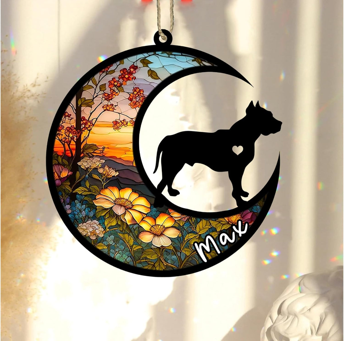 Personalized Dog Memorial, Custom Name Pit Bull Dog Christmas Ornament with Name, Custom Breeds, Pet Loss Light Catcher, Gifts for Lovers Loss of Pet Sympathy on Mothers Day Christmas