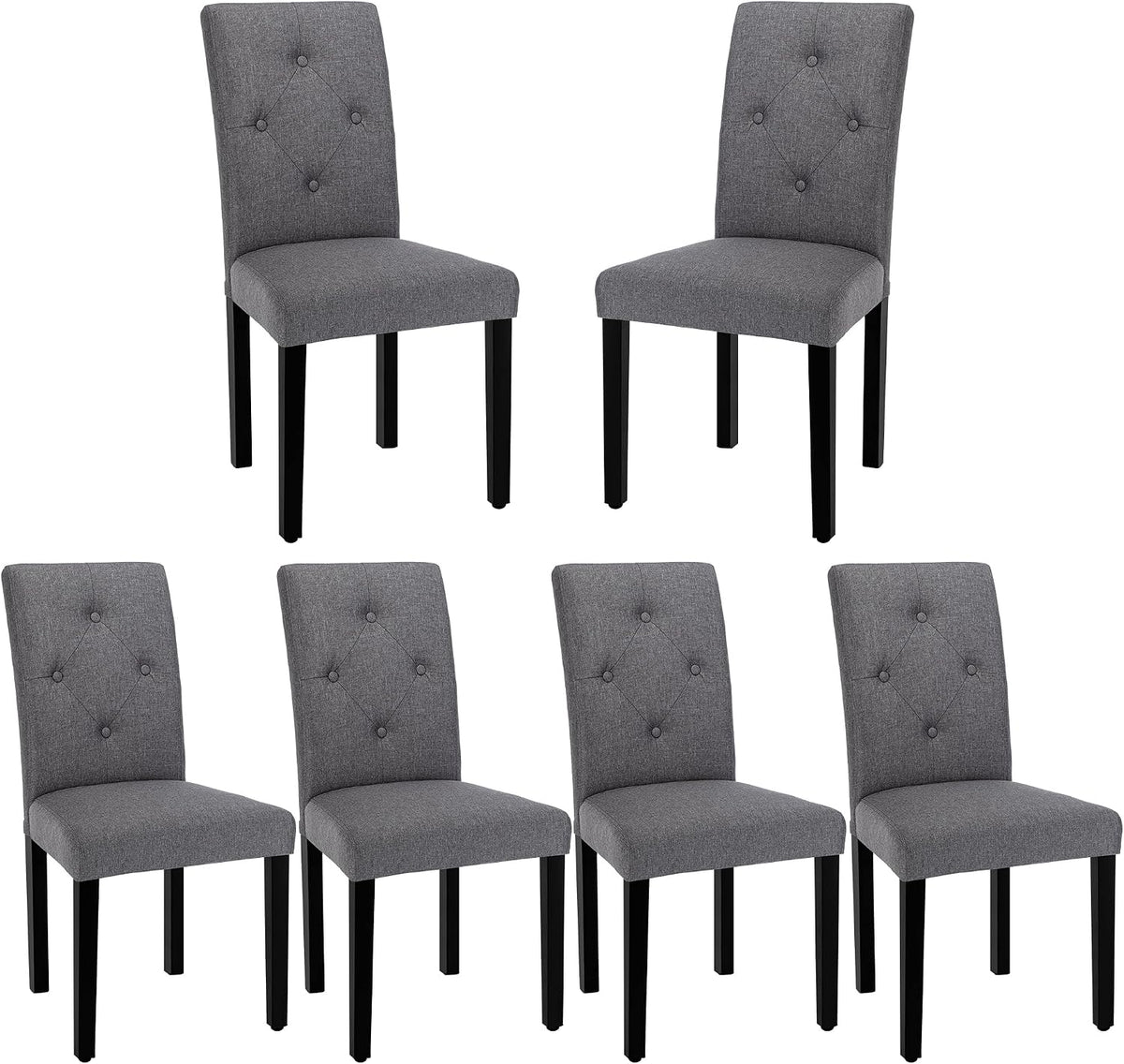 VECELO Upholstered Dining Chairs Set of 6, Modern Fabric and Solid Wood Legs &High Back for Kitchen/Living Room- Dark Gray