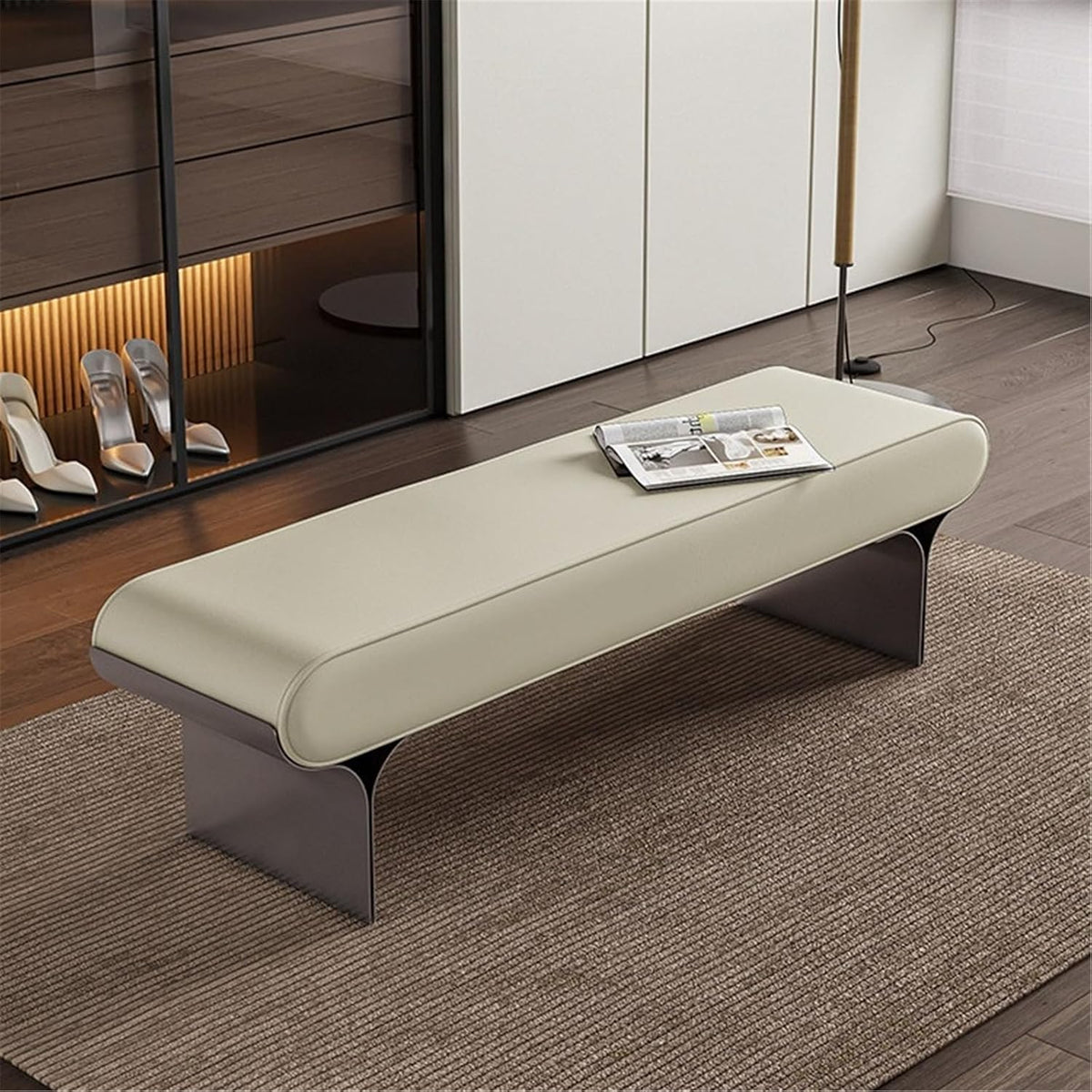 Modern Upholstered Bed end Bench Bedroom Home Use Bedside Dressing Room Long Shoe Changing Entryway(XS)