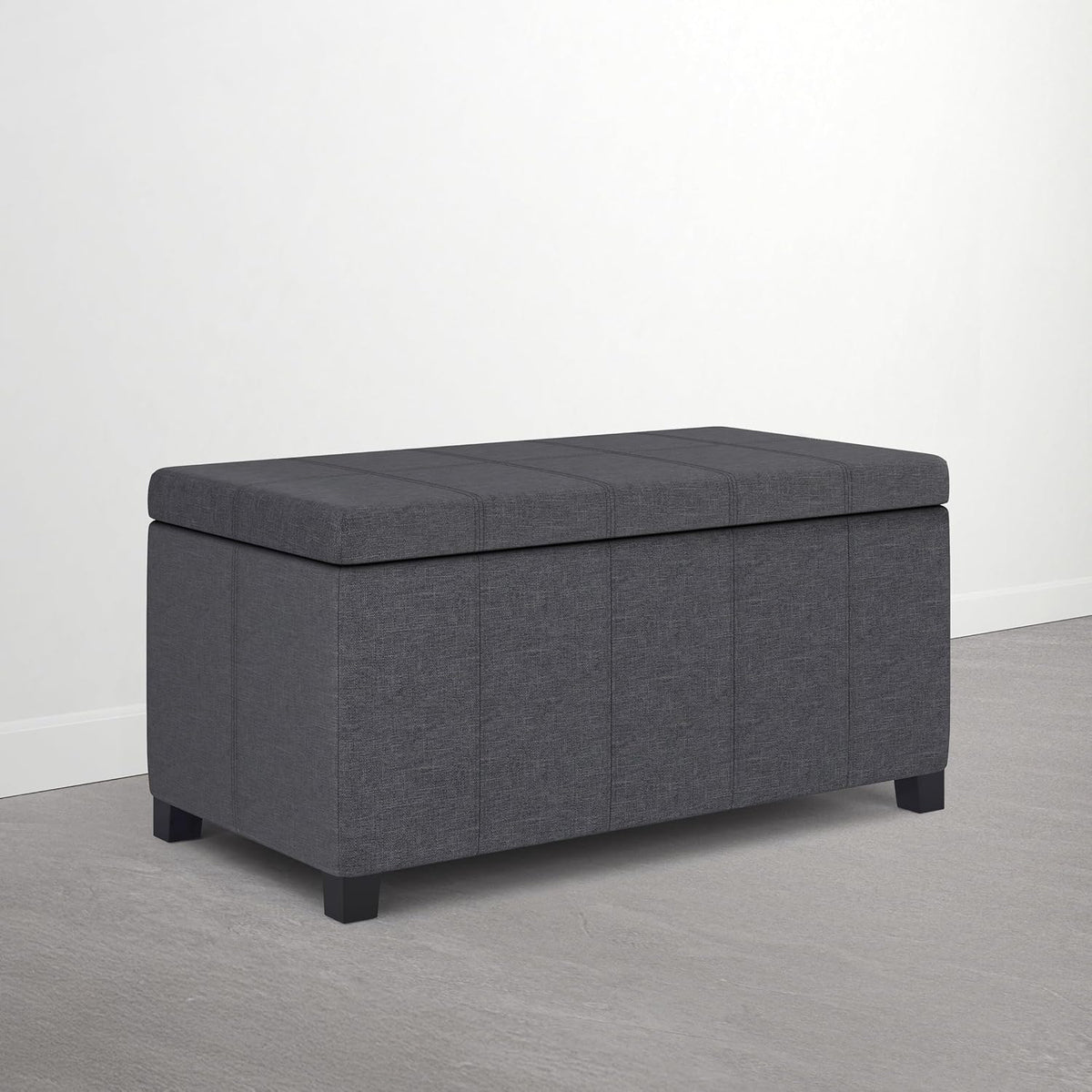 SIMPLIHOME Dover 36" Wide Linen Look Storage Ottoman in Flint Grey