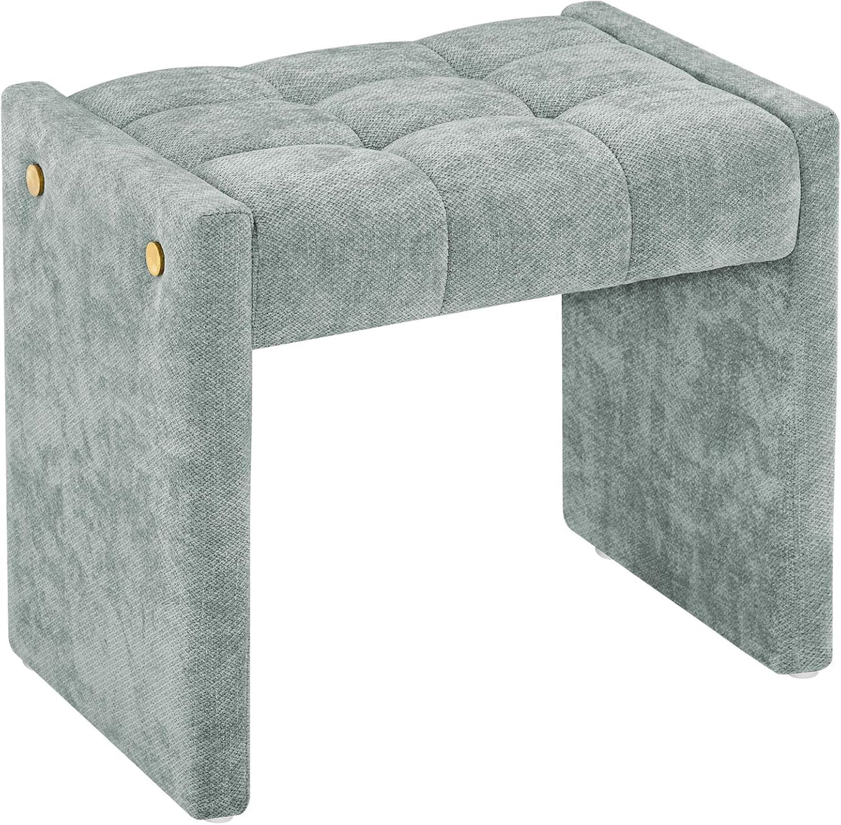 LUE BONA Modern Grid Tufted Vanity Bench Stool, 4.33'' Thick Chenille Upholstered Ottoman Footstool for Makeup Room, Bedroom & Living Room, 200lbs Capacity, Smoky Blue
