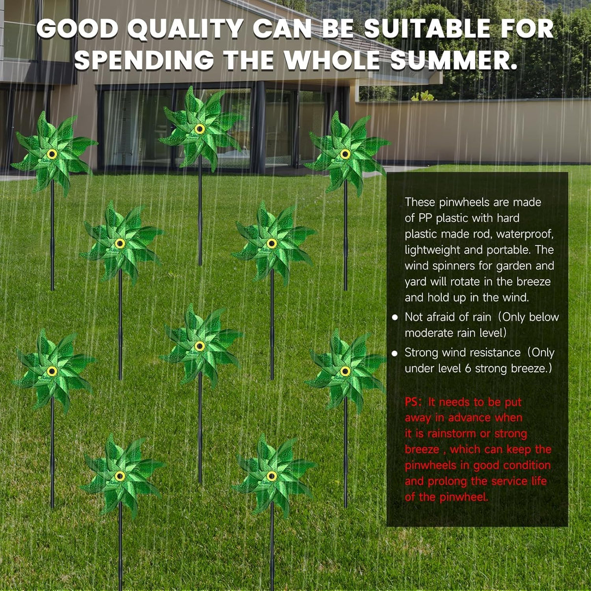 10 PCS Reflective Pinwheels for Yard and Garden Bird Devices Pre-Installed Sparkly Wind Spinner Deterrent to Scare Birds Away from Yard Patio Farm (Green)