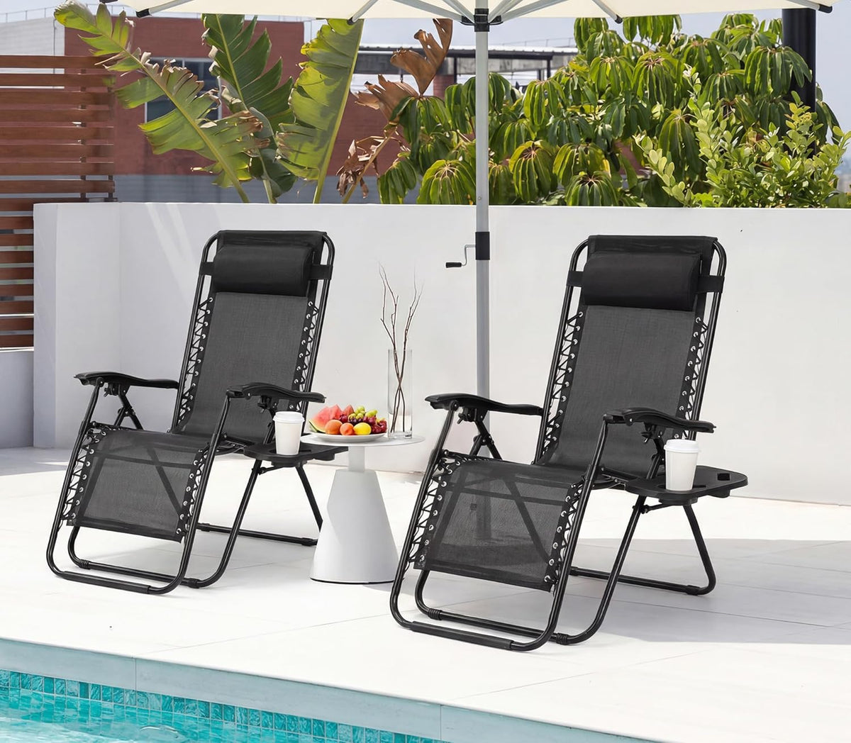 Alpen Zero Gravity Lounge Chair Set of 2, Patio Chair Folding Lounge Chairs for Outside, Portable Camping Chairs with Pillow and Cup Holder, Outdoor Recliner for Beach Outdoor Camping, Black
