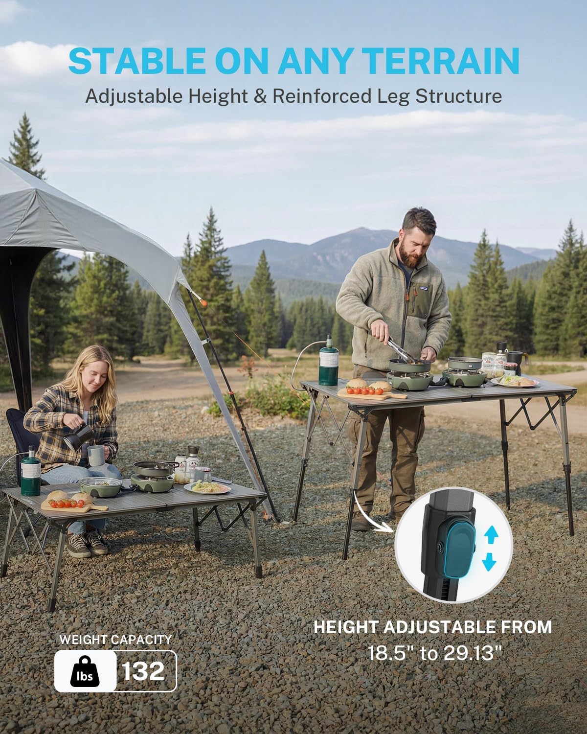 Gonex 50" Camping Table, Roll Up Aluminum Folding Picnic Beach Table | Adjustable Height Legs for Uneven Ground, 132 lbs Capacity, Mesh Pocket, Fit 4-6 people, Easy Setup, RV Car Camping, BBQ