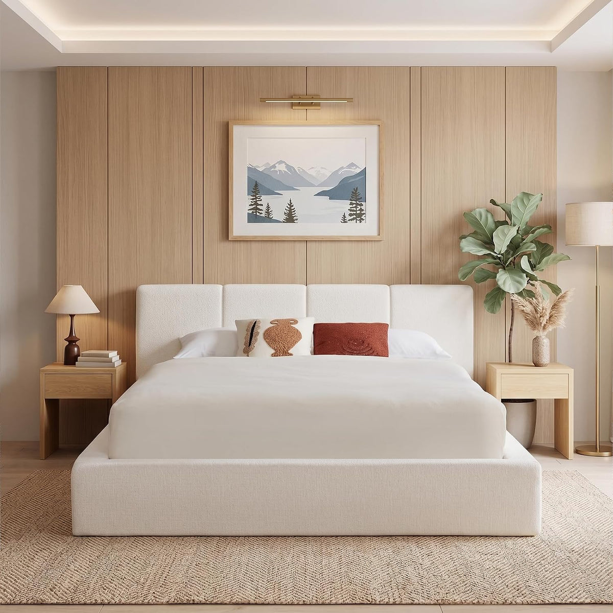 Queen Upholstered Bed Frame w/ Channel Headboard, Cloud Platform Bed Frame