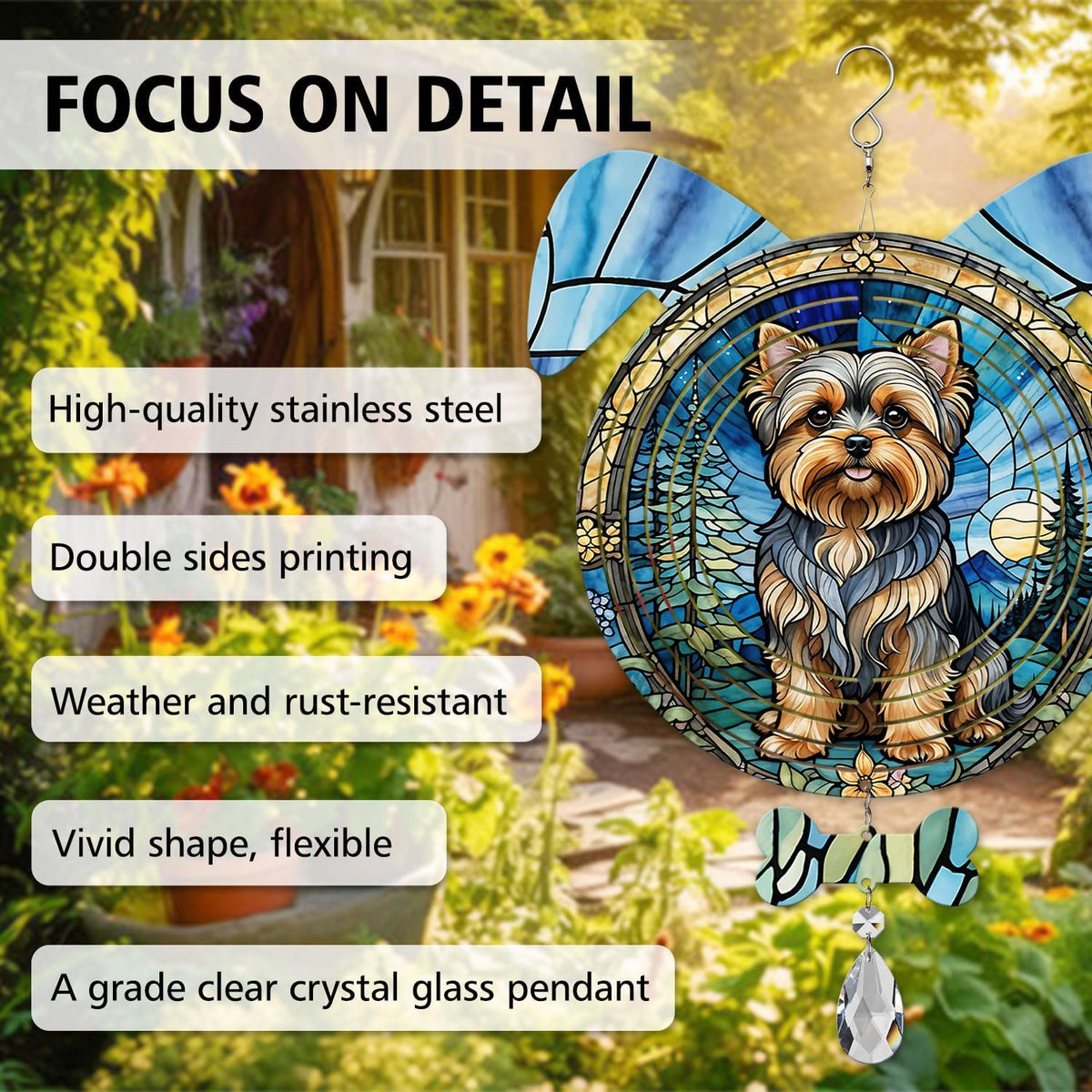 Yorkshire Terrier Dog Ears Wind Spinner, Yorkshire Terrier Wind Spinner Hanging for Yard and Garden (Yorkshire Terrier)