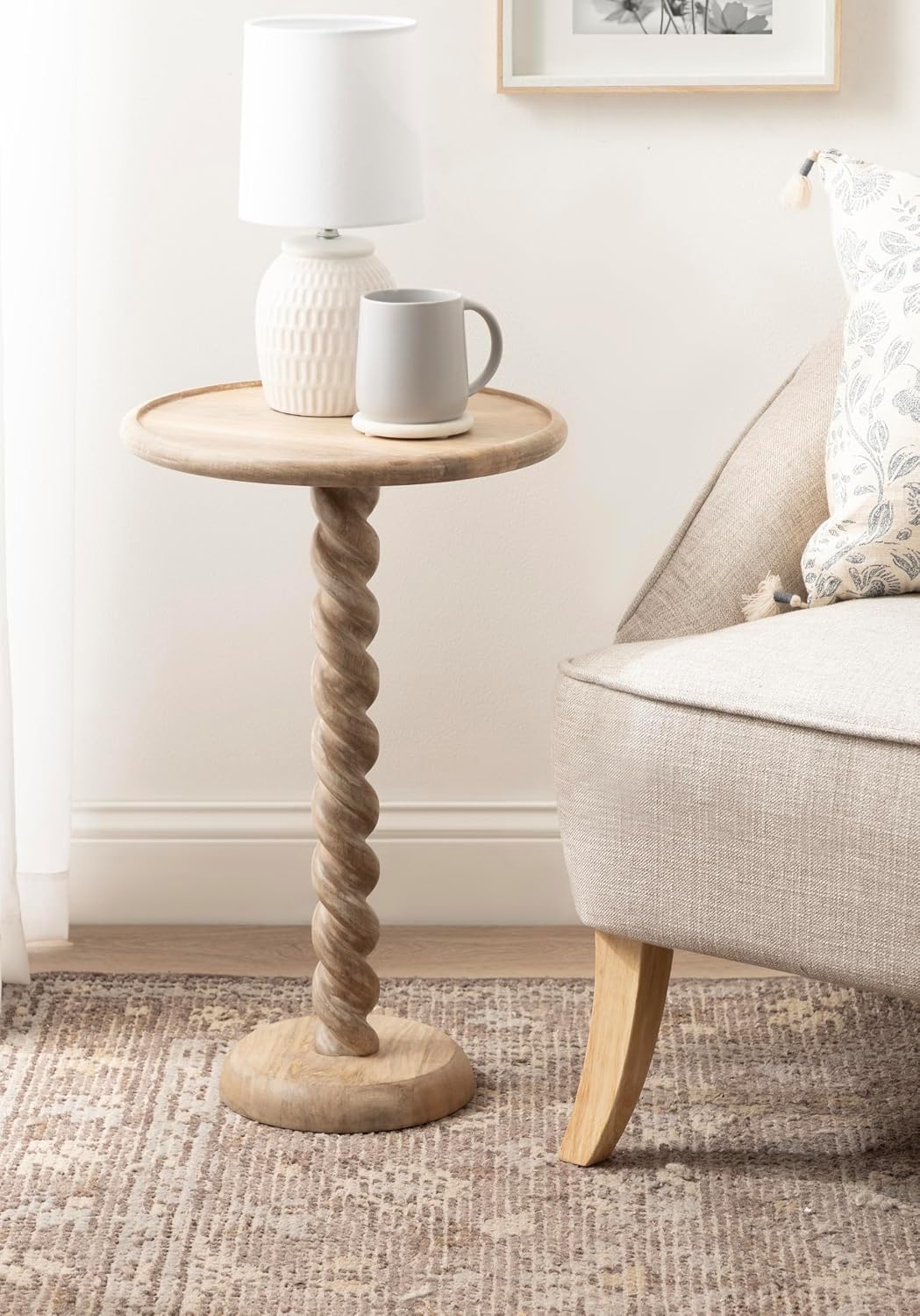 Kate and Laurel Willoughby Modern Wooden Spiraled Round Side Table, 15 x 15 x 24, Light Natural, Accent Pedestal End Table with Turned Base for Use as Indoor Plant Stand or Bedroom Nightstand Option