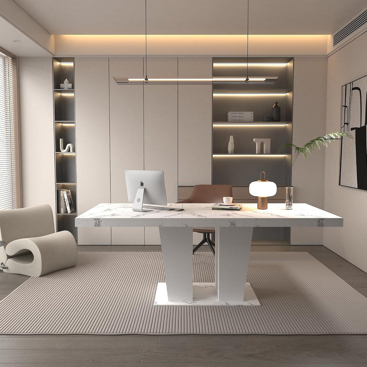 78.74" Extendable Dining Room Table for 6-10 Modern Faux Marble Wooden Expandable Kitchen Table Pedestal Base,Large Rectangle Dining Table,White