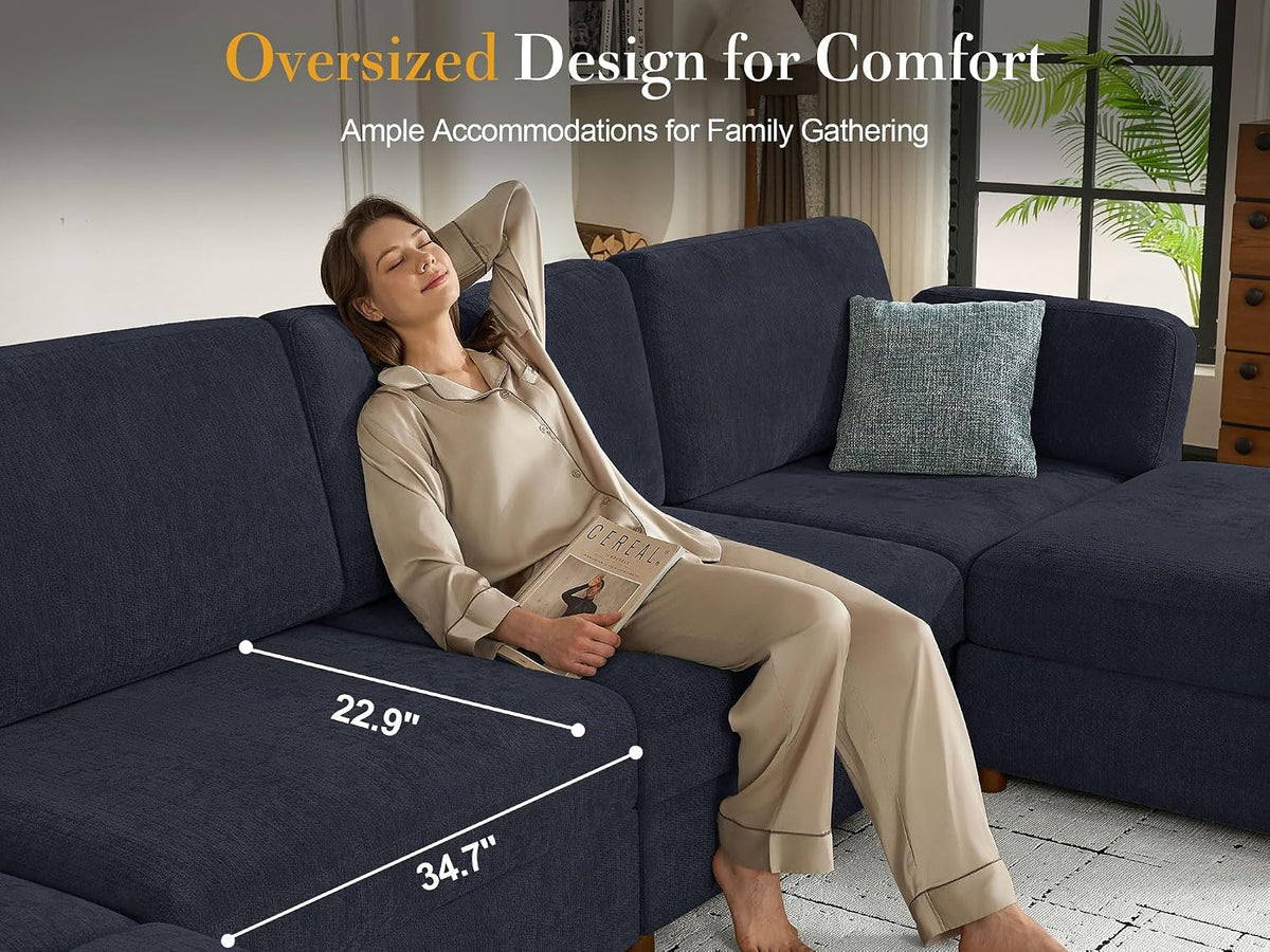 Oversized Modular Sectional Sofa U-Shaped Cloud Couches Blue | 9 Seater Large Deep Seat Couch Luxury Sectional Couches for Living Room, Solid Wood Frame, Removable Washable Cover