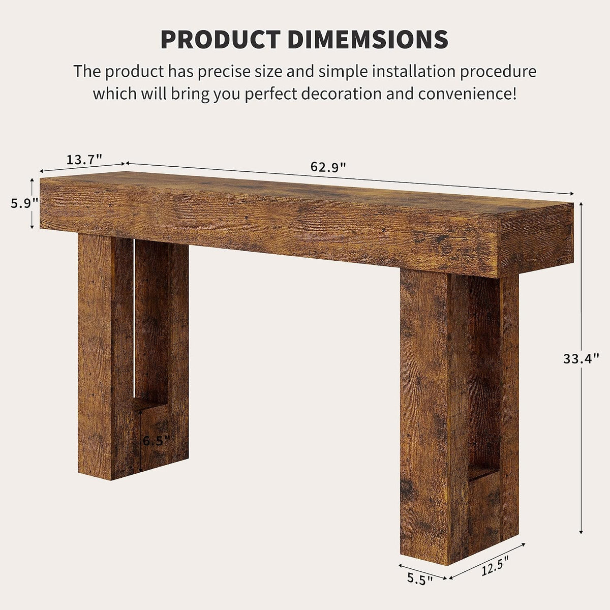 63 Inches Long Console Table, Wooden Entry Table for Entryway, Rustic Sofa Tables Behind Couch, Foyer Hallway Tables for Living Room, Entrance, Foyer