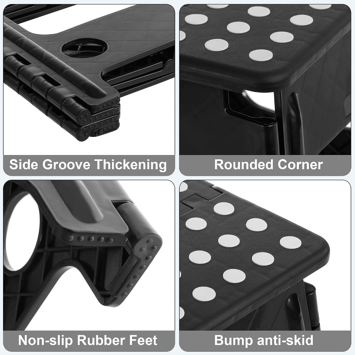 VECELO Folding Step Stool 13 Inch, Non-Slip Surface Portabl Foldable 1 Step Stool with Carry Handle, Heavy Duty to Support Kids/Toddler/Adults for Living Room Kitchen, Bathroom, Set of 2, Black