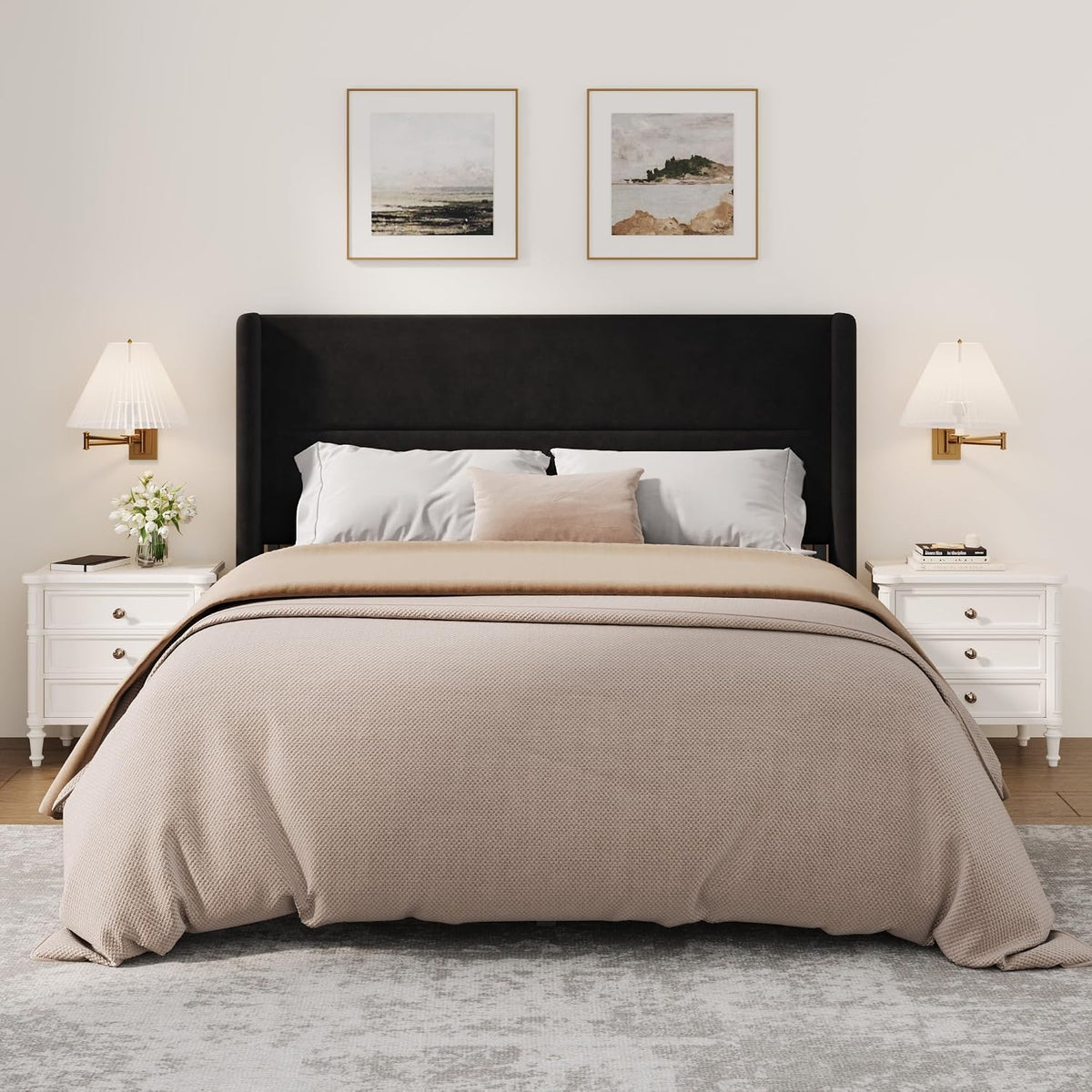 GarveeHome Queen Bed Frame with Wingback Headboard, Velvet Upholstered