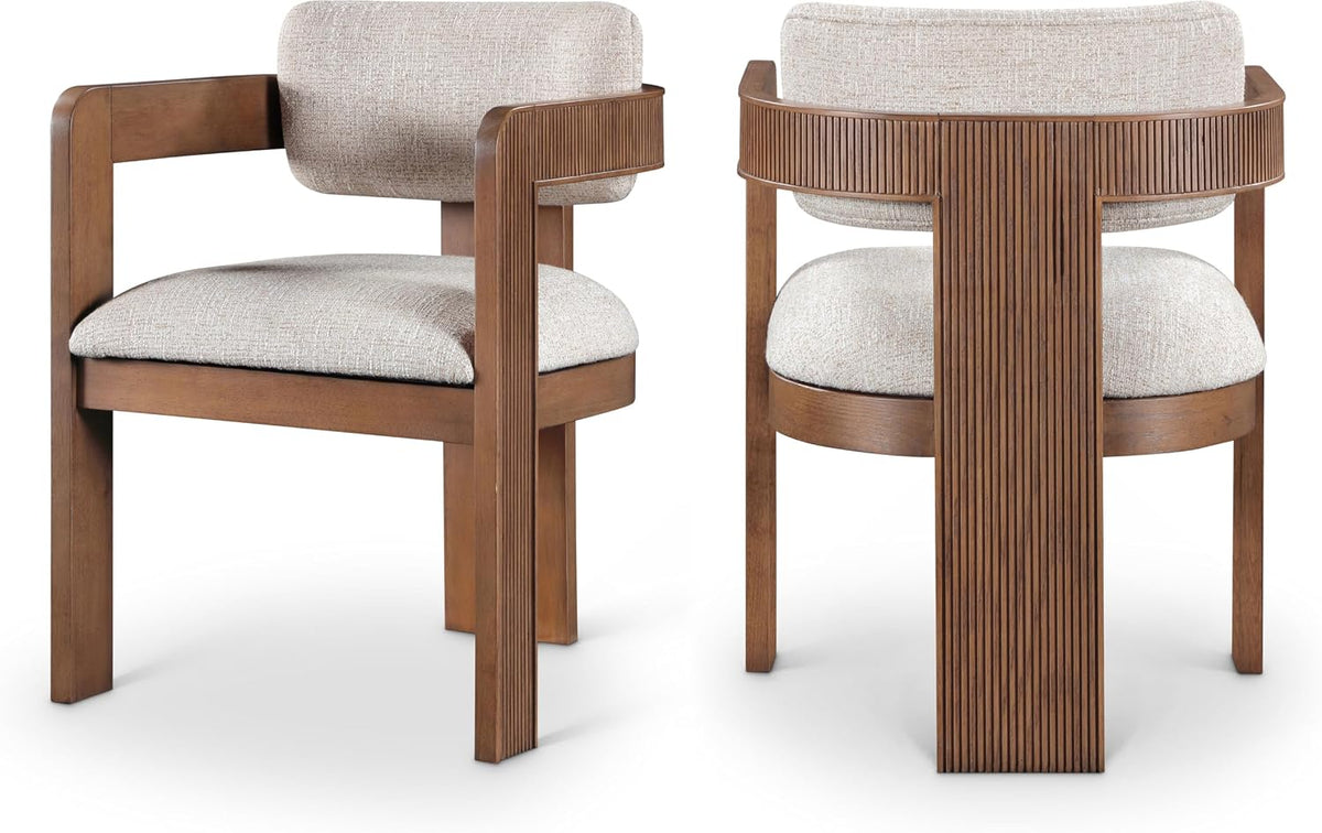 Meridian Furniture Sacha Linen Blend Dining Chair, Beige, Set of 2 | Dining Chair Crafted With Art Deco Fluted Wood, Linen Textured Fabric, And An 18.75" Seat Height: 11093Beige-C