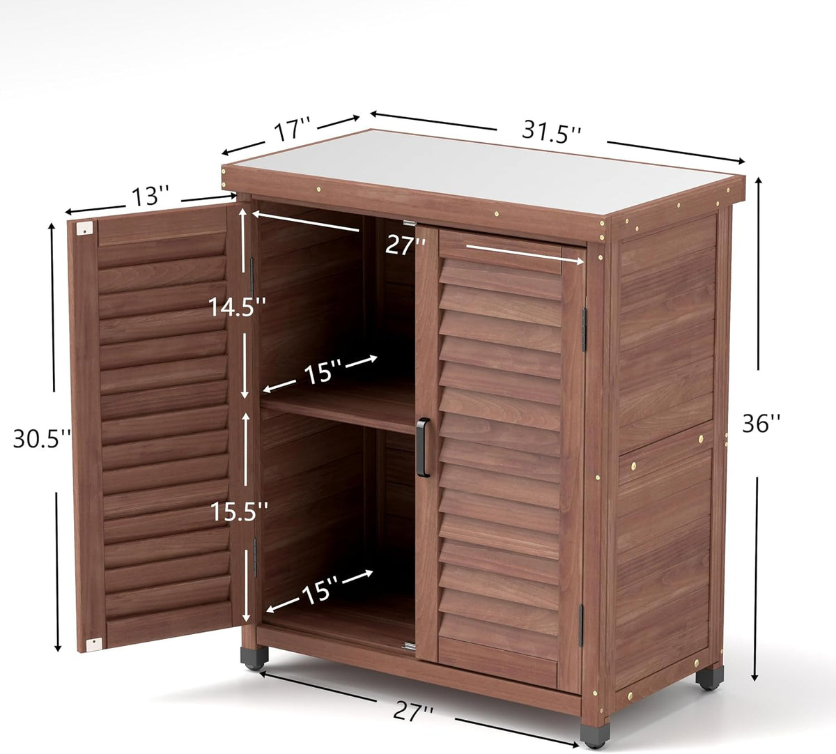 32" Solid Wood Modern Sideboard, Farmhouse Buffet with Rustic Design, Storage Cabinet for Dining Room with Ample Storage for Outdoor Patio Garden Spaces, Brown