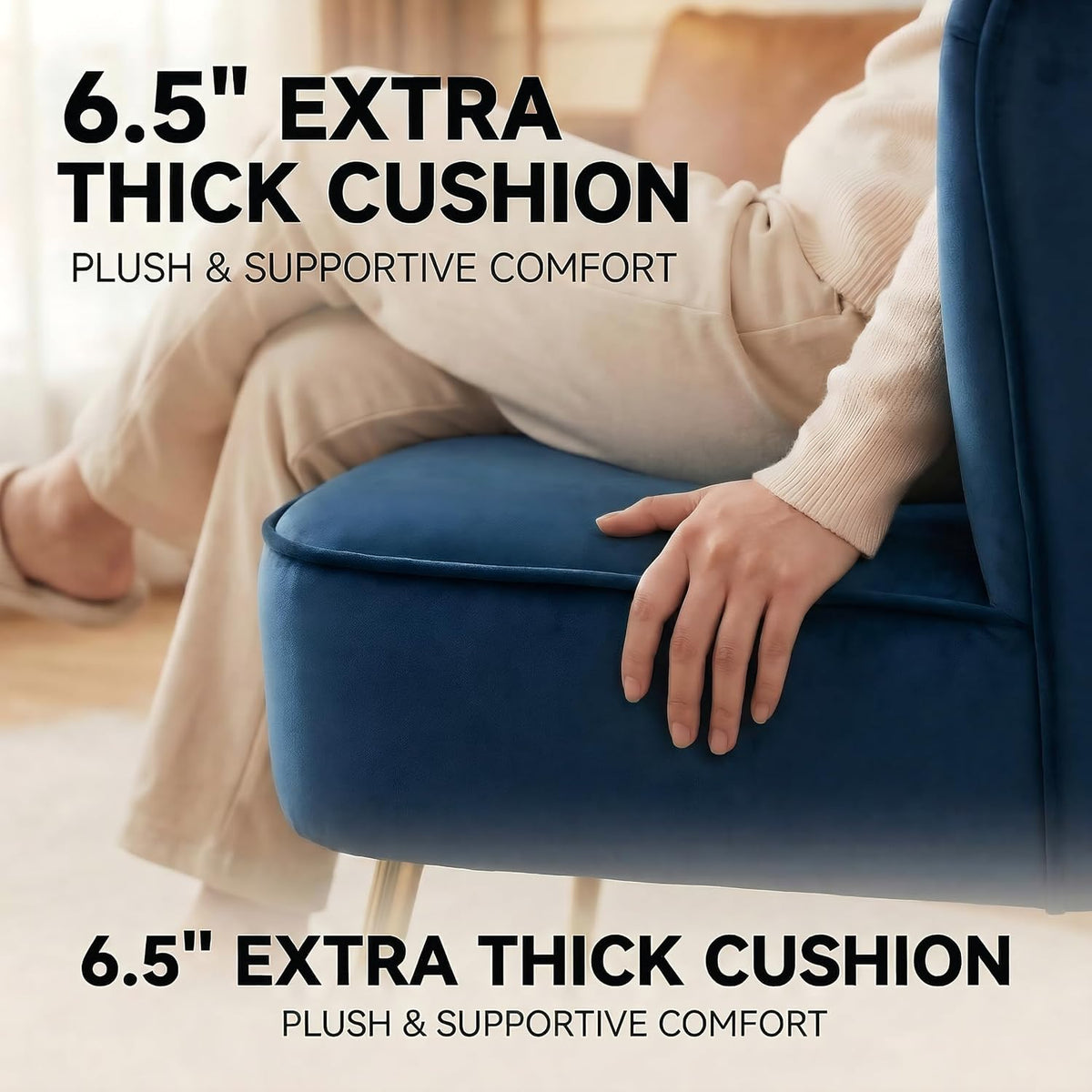 DUOMAY Modern Accent Chair Set of 2 Velvet Slipper Chair with Gold Legs Wingback Side Chair for Living Room Bedroom Entryway Small Corner Chair for Space Saving, Blue