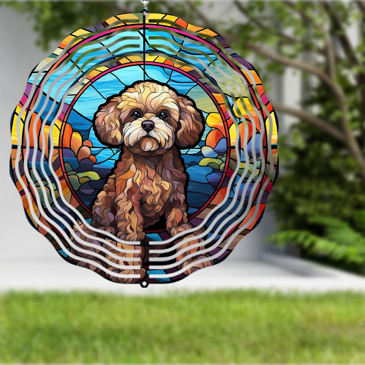 Poodle Dog Wind Spinners Outdoor Dog Memorial Gifts, 3D Metal Kinetic Hanging Garden Wind Spinner, Spinner Decor, Wind Sculptures for Outdoor & Indoor, Window, Yard Decor (Poodle 2)