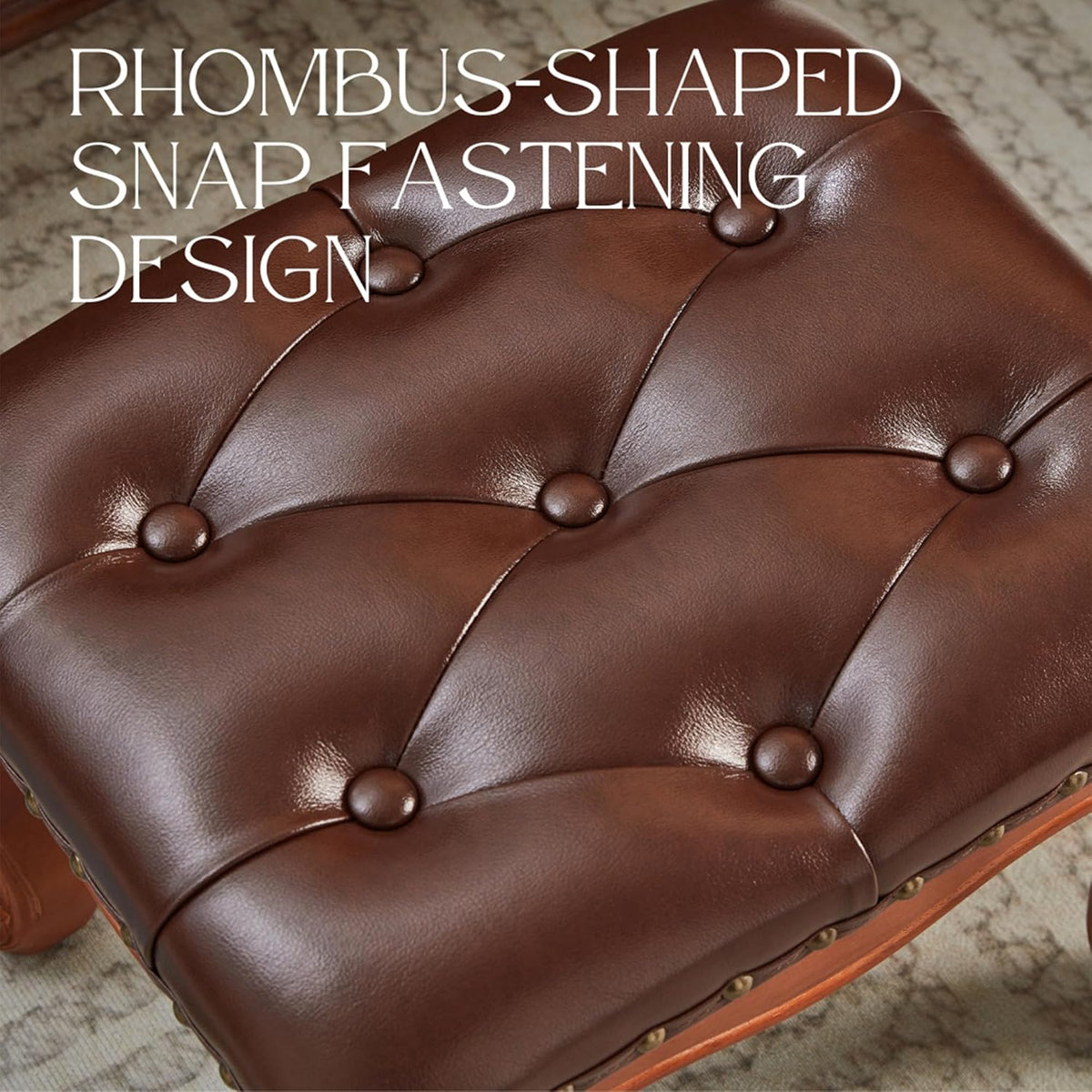 Foot Stools Ottoman, Small Vintage Leather Footstool for Living Room, Solid Wooden Ottoman Foot Rest,Shoe Change Bench at the Entrance (Warm Brown)