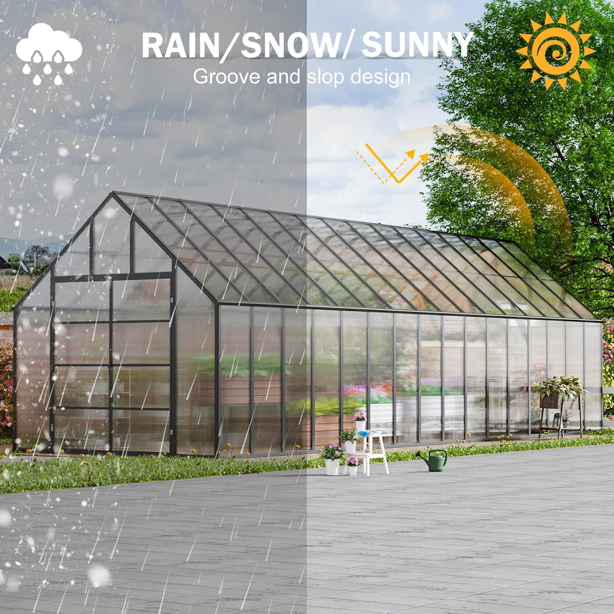 CDCASA 32x10x10 FT Greenhouse for Outdoors, Easy Assembly Large Thicker Aluminum Heavy Duty Polycarbonate Greenhouses Kit w/7 Windows, Outside Sunroom Walk-in Green House for Patio,Backyard