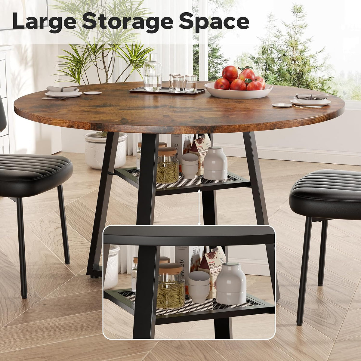 47 Inch Round Dining Table for 4-6 People,Modern Circle Dining Room Table Kitchen Table with Metal Legs for Dining Room,Kitchen,Vintage(Table Only)