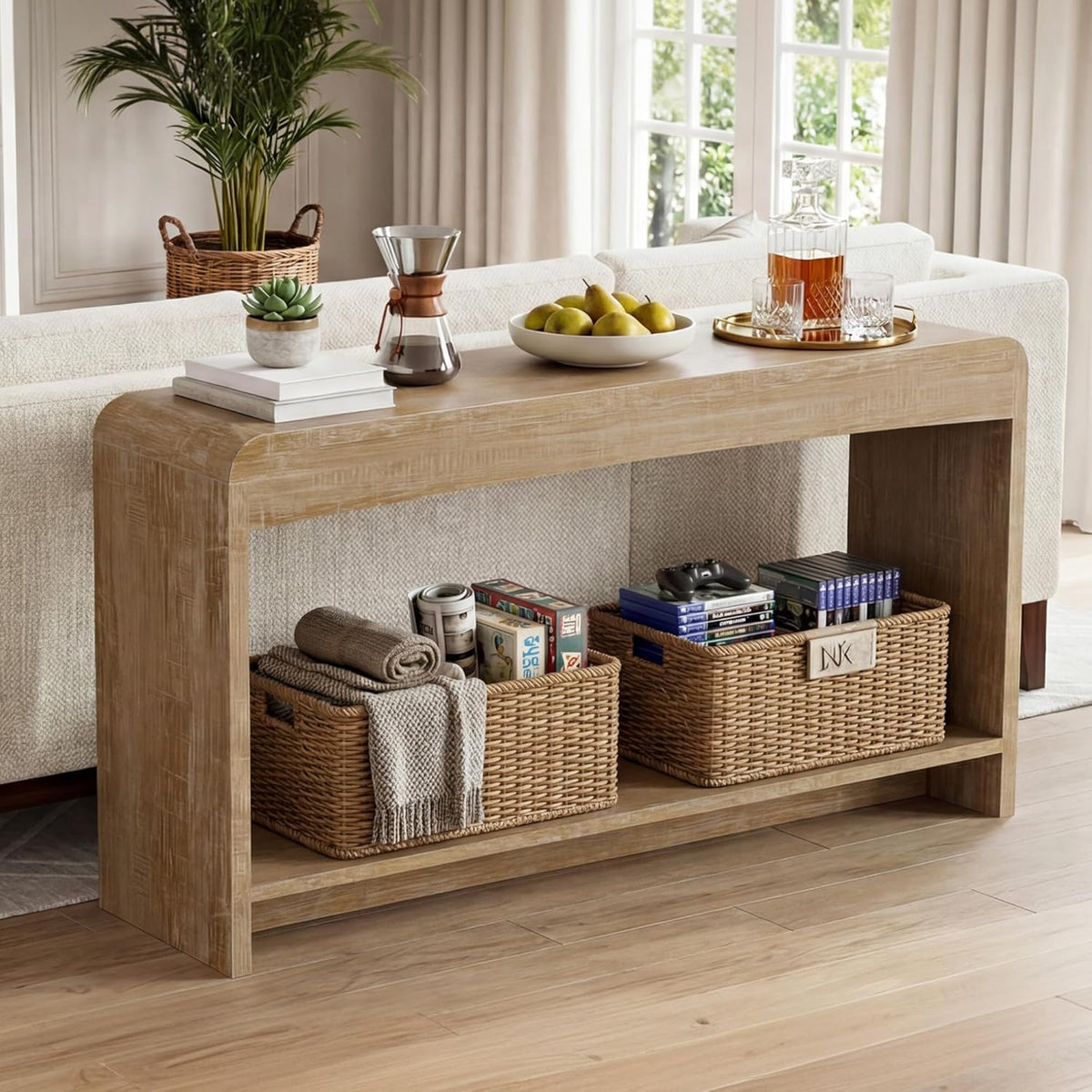 Farmhouse Entryway Table, 43.7" Console Table with Open Shelf | Sofa Table Behind Couch, Wooden Entry Table with Storage for Entrance, Entryway, Living Room, Hallway, Natural