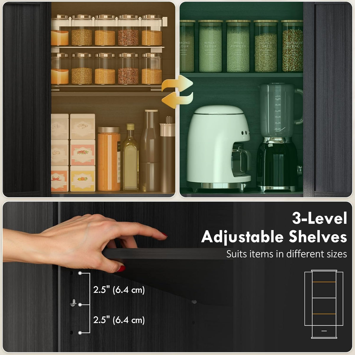 HOMCOM 71" Tall Kitchen Pantry, Farmhouse Storage Cabinet with Barn Doors, Drawer and Adjustable Shelves, Freestanding Food Pantry Cabinet for Kitchen, Dining Room, Black