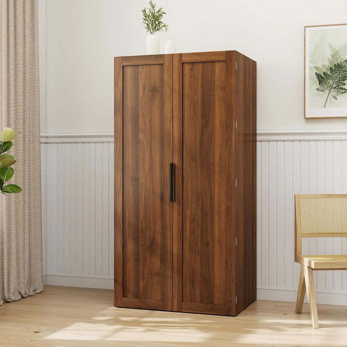 Farmhouse Kitchen Pantry Cabinet, 63" Tall Storage Cabinet with 2 Doors & Multi-Tier Shelves, Rustic Wood Cupboard for Kitchen, Dining Room, Walnut