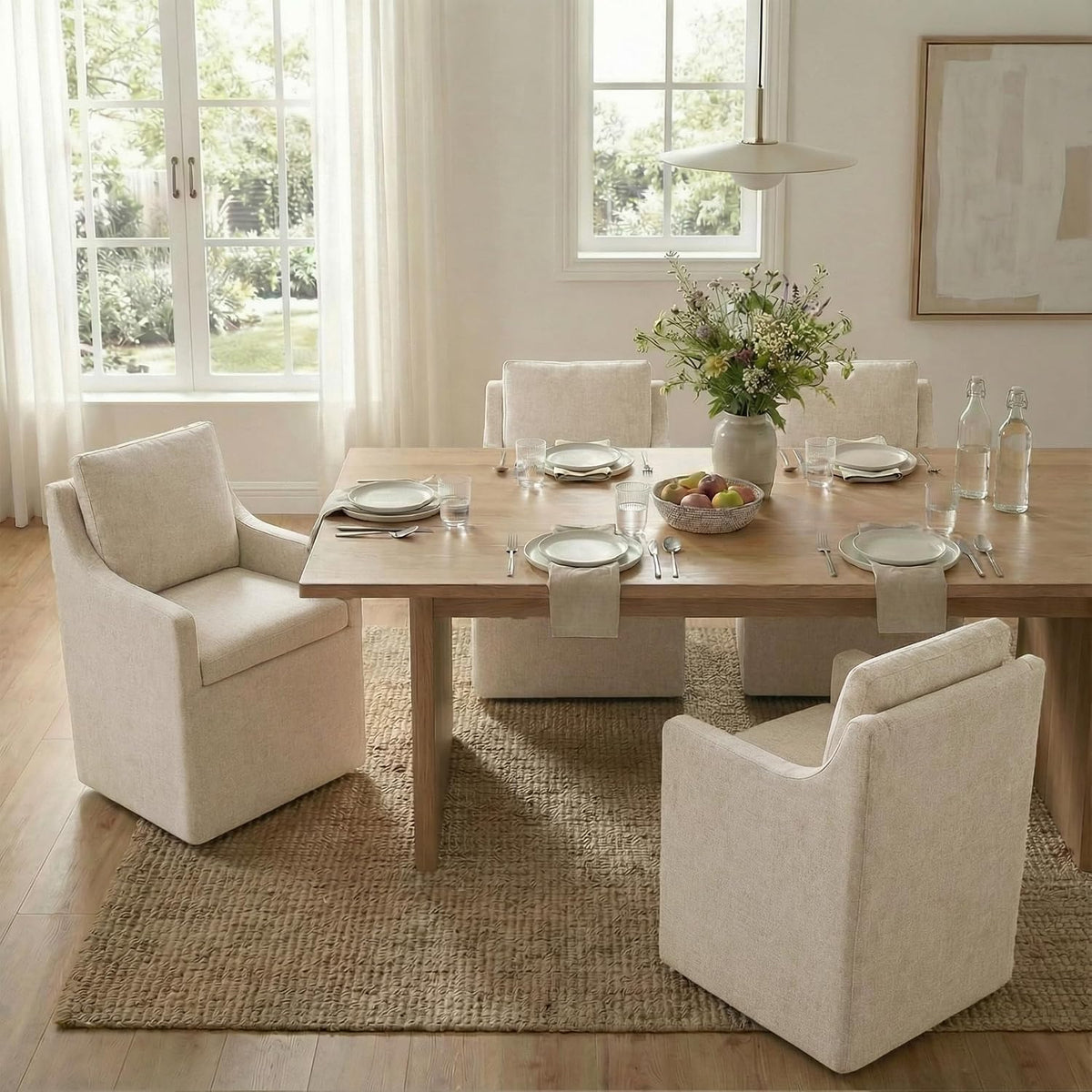 KISLOT Upholstered Dining Chairs Set of 2, Modern Dining Room Chairs with Casters & Washable Cover, Rolling Accent Chair with Hidden Storage for Kitchen, Farmhouse, Linen, 2 Box