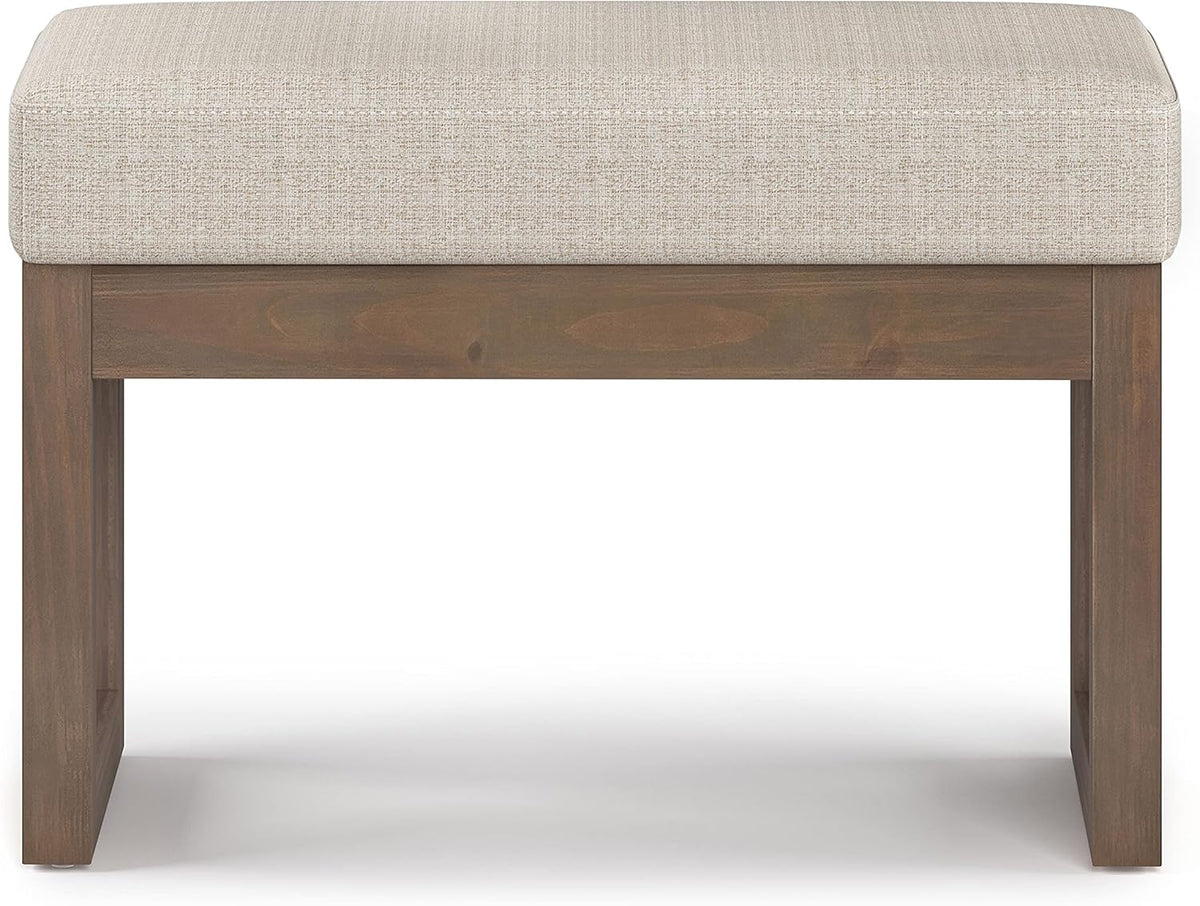 SIMPLIHOME Milltown 27" Wide Tweed Look Fabric Ottoman in Platinum