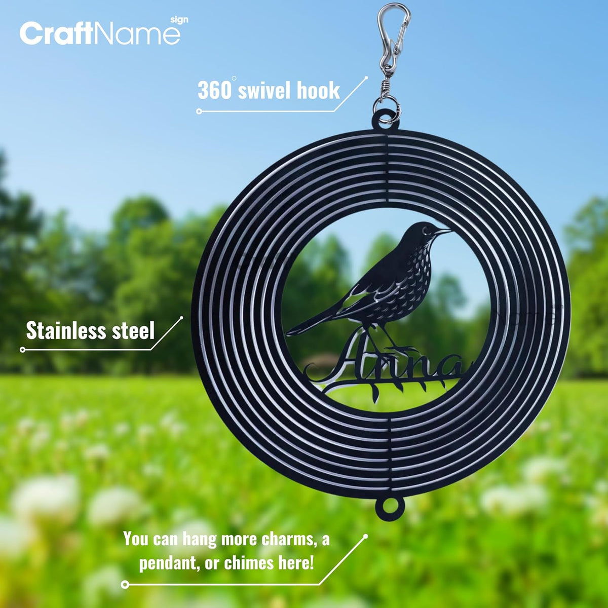 Personalized Dragonfly Wind Spinner 3D Stainless Steel, Dragonfly Garden Spinner Hanging Outdoor Decor, Wind Spinners Outdoor, Custom Gift for Grandmother, Mom, Wife