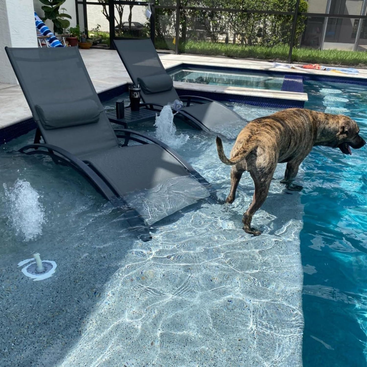 PURPLE LEAF Patio Pool Lounge Chaise Set of 3 Outdoor Lounger Chair, Grey | 2 Chaise + 1 Table, Aluminum Frame, Adjustable Headrest & 5 Recline Angles, Stackable, UV Textilene Fabric, S-Curve Backrest