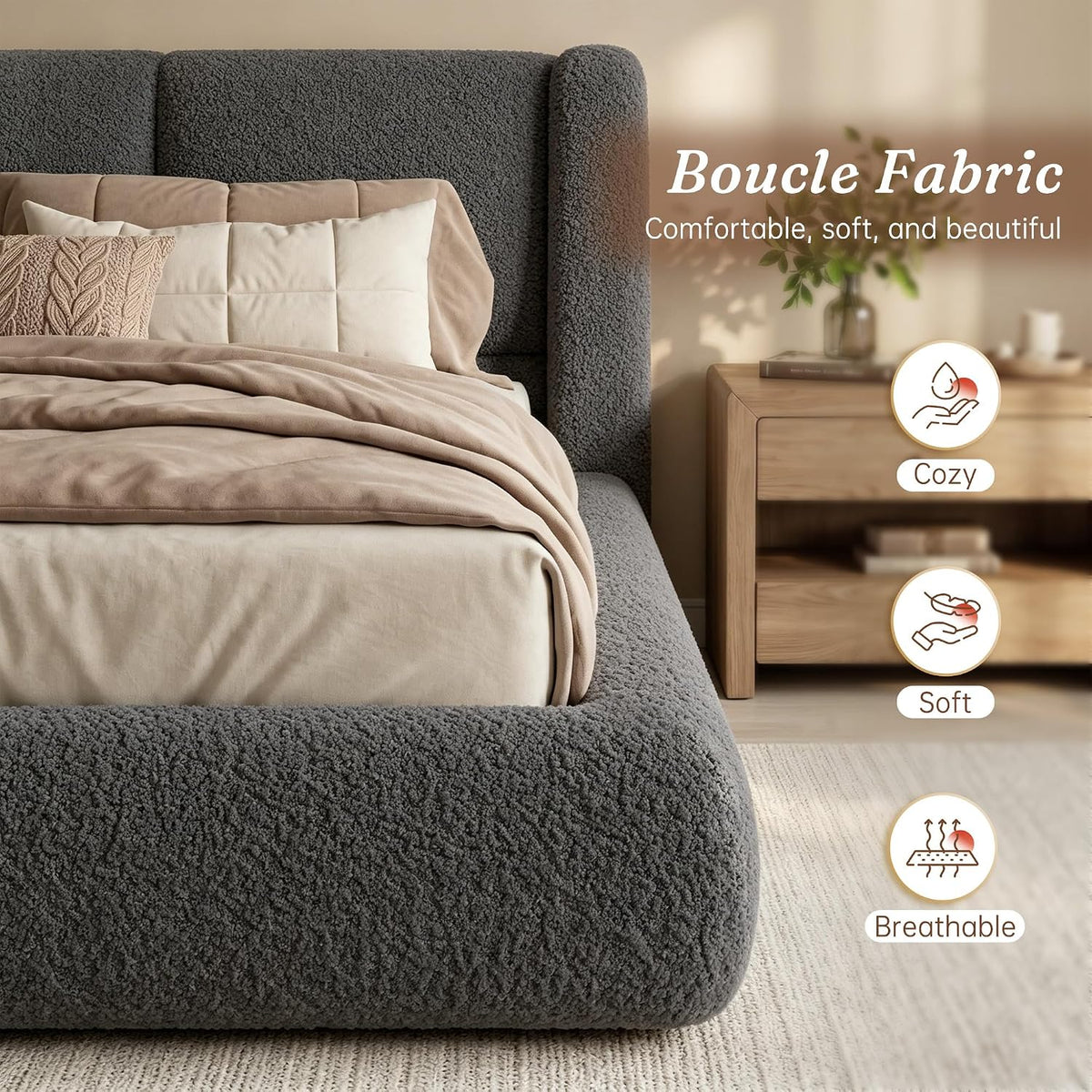 Homkdom Cloud Bed Frame Queen Size with 5" Headboard Protection