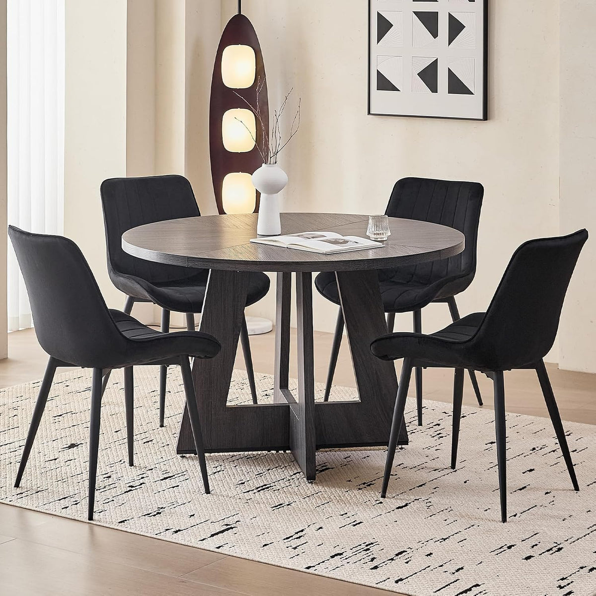 Velvet Dining Chairs Set of 4, Black Modern Upholstered Armless Kitchen Chairs with Metal Legs for Bedroom Living Room